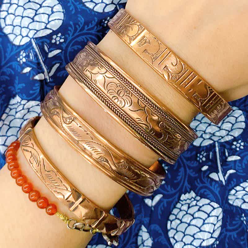 Mythstone Vintage Pattern Luck Balance Copper Cuff Bracelet Bangle