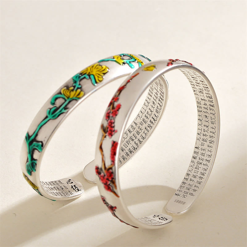 Brazalete brazalete curativo con diseño de flor de crisantemo y ciruelo en forma de corazón con sutra 