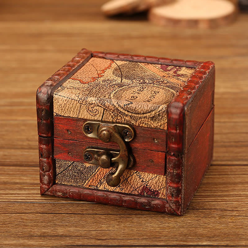 Mythstone Retro Small Square Wood Jewelry Box Lotus Grass Flower Grape Copper Coin Daffodil Jewelry Storage Box