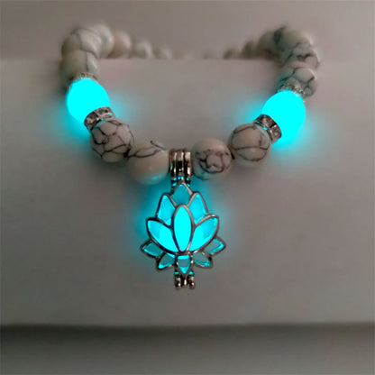 MythStone Tibetan Turquoise Glowstone Luminous Bead Lotus Protection Bracelet