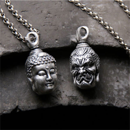 Mythstone 999 Sterling Silver Buddha Demon Serenity Necklace Pendant