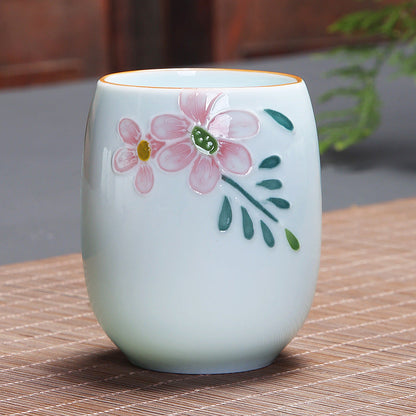 Mythstone Koi Fish Lotus Landscape Dandelion Peony Flower Ceramic Teacup Kung Fu Tea Cup