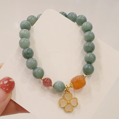 MythStone Jade Four Leaf Clover Charm Prosperity Bracelet