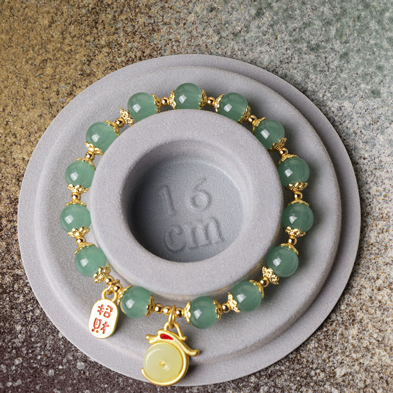 MythStone Year of the Dragon Red Agate Green Aventurine Peace Buckle Fu Character Lucky Fortune Bracelet