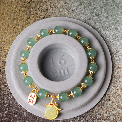 MythStone Year of the Dragon Red Agate Green Aventurine Peace Buckle Fu Character Lucky Fortune Bracelet