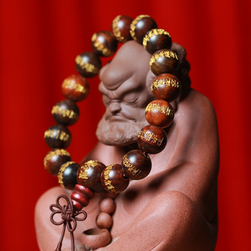 Pulsera de curación con sutra del corazón de palisandro tibetano Mythstone grabada