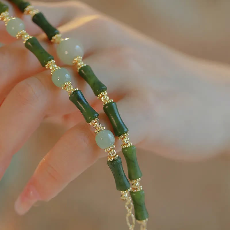 Pulsera de cadena de bambú con cuentas de vidrio y piedra mitológica para la suerte y la fuerza 