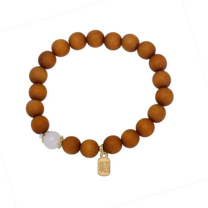 Mythstone Sandalwood Cat's Eye Fu Character Charm Protection Bracelet