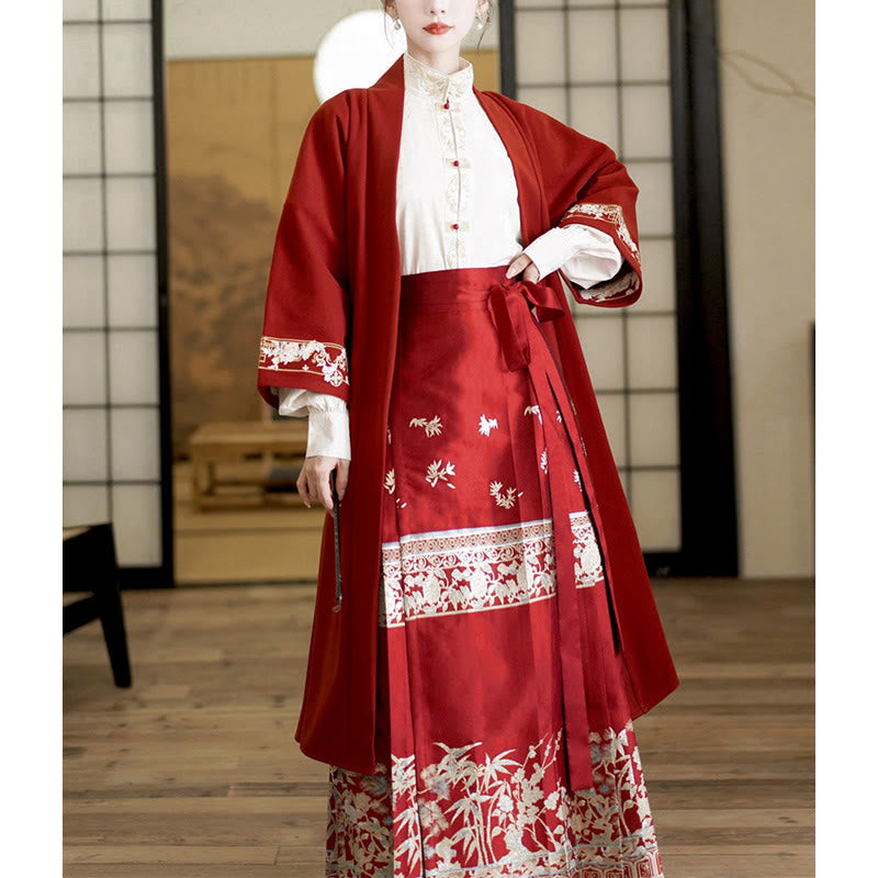 Mythstone Flower Bamboo Embroidery Long Sleeve Shirt Top Chinese Horse Face Skirt Mamianqun Wrapped Skirt Coat