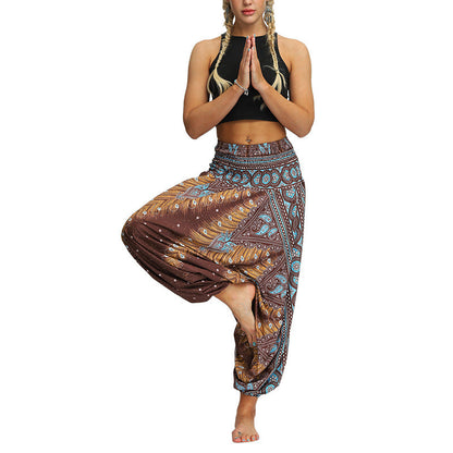 Mythstone Boho Feather Yoga Pants Hippie Harem Trousers Sports Fitness Dance Women's Pants