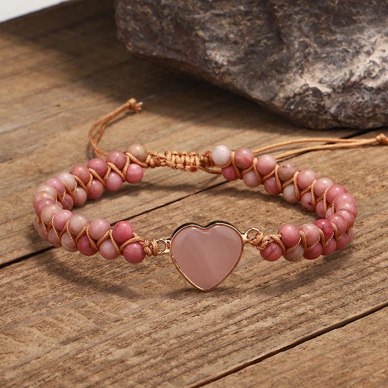 MythStone Natural Rhodonite Love Heart Healing Bracelet