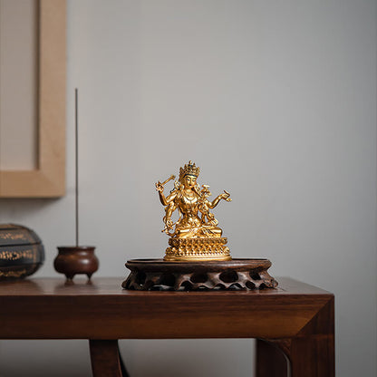 Estatua de cobre de la compasión y la serenidad del Bodhisattva Manjusri de cuatro brazos de Mythstone para decoración del hogar