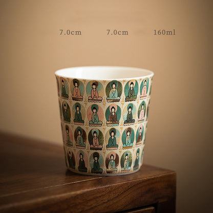 Taza de té de kung fu Gaiwan con tapa y diseño de apsaras voladoras de mil budas de Mythstone Dunhuang