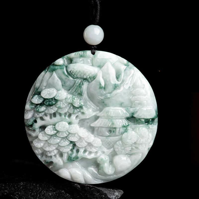 Mythstone Mountain Landscape Jade Abundance String Necklace