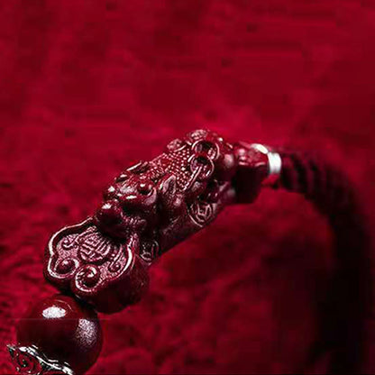 Mythstone Handcrafted PiXiu Cinnabar Wealth Luck Braided Bracelet