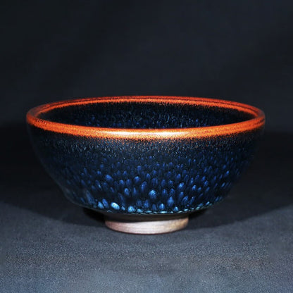 Mythstone Handmade Blue Francolinus Spot Chinese Jianzhan Ceramic Teacup Kung Fu Tea Cup Bowl