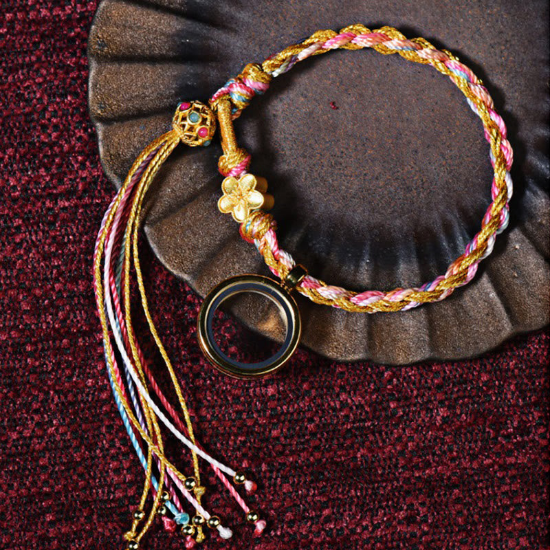 Pulsera trenzada de una vuelta y dos vueltas con hilo colorido de la suerte hecha a mano con piedra mítica tibetana 