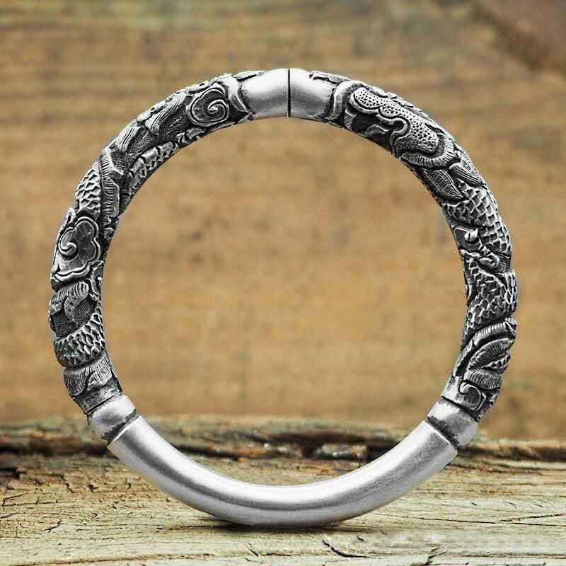 Mythstone Dragon Auspicious Clouds Luck Protection Bracelet Adjustable Bangle