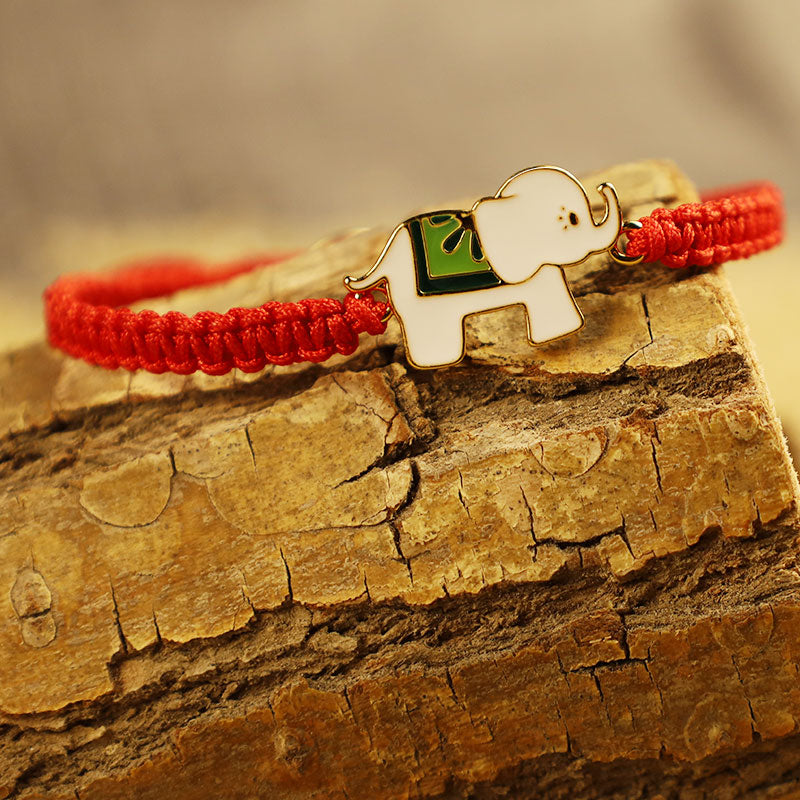 Pulsera de hilo rojo con elefante de la suerte en plata de ley 925 hecha a mano tibetana