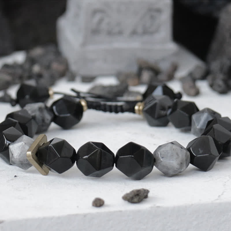 Pulsera purificadora con piedra de obsidiana negra y purpurina negra Mythstone 