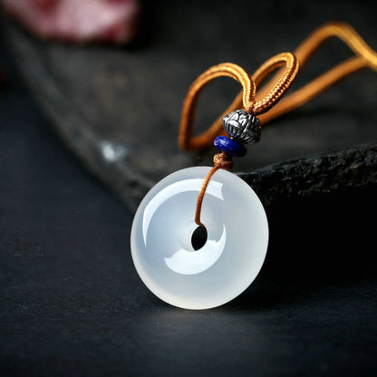 Mythstone Round White Agate Luck Necklace Pendant