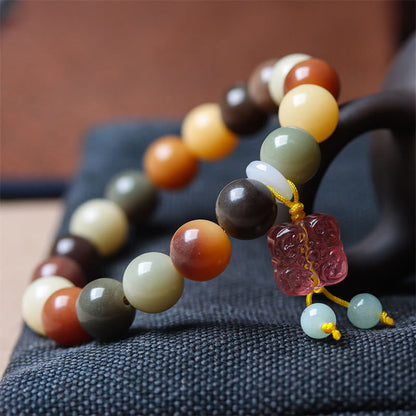 Mythstone Natural Multicolored Gradient Bodhi Seed Liuli Glass Charm Peace Bracelet