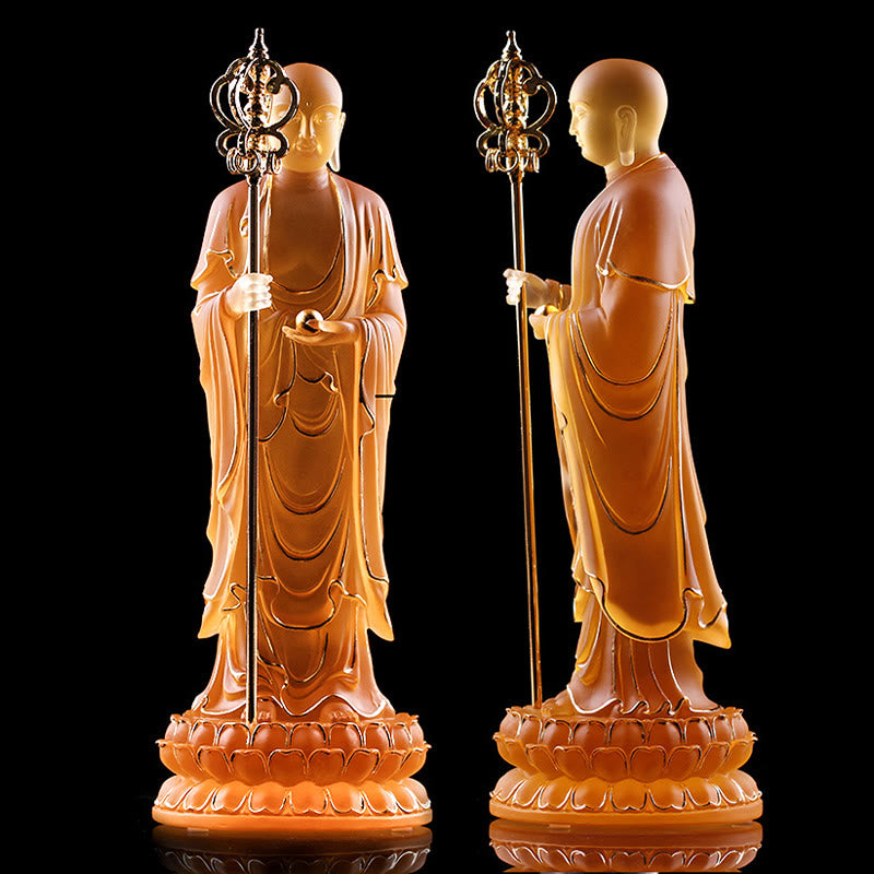 Figura de Bodhisattva Ksitigarbha hecha a mano de Mythstone, pieza de arte de cristal de Liuli, estatua de serenidad, decoración del hogar