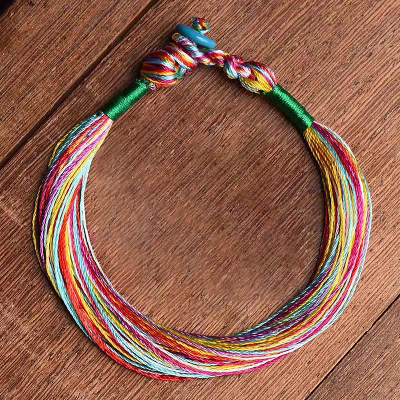 Pulsera de hilo de cinco hilos de colores hecha a mano con Mythstone tibetano para adultos y niños con protección para el Festival del Barco del Dragón