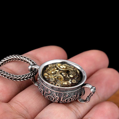 Mythstone Treasure Bowl Copper Coin Ingots Wealth Necklace Pendant