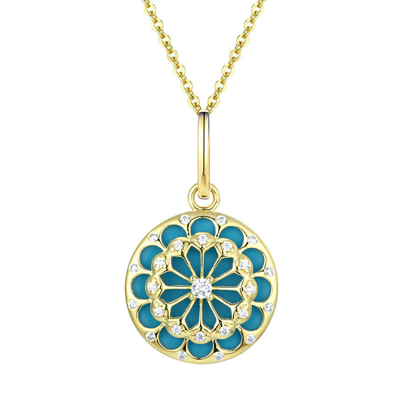 Mythstone 925 Sterling Silver Round Turquoise Zircon Protection Strength Necklace Pendant