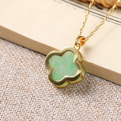 Mythstone Four Leaf Clover Jade Pattern Luck Necklace Pendant