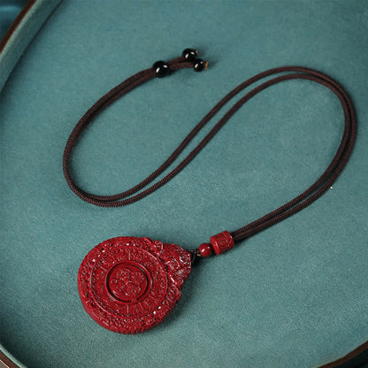 Mythstone Chinese Zodiac Natural Cinnabar Bagua Amulet Keep Away Evil Spirits Necklace Pendant