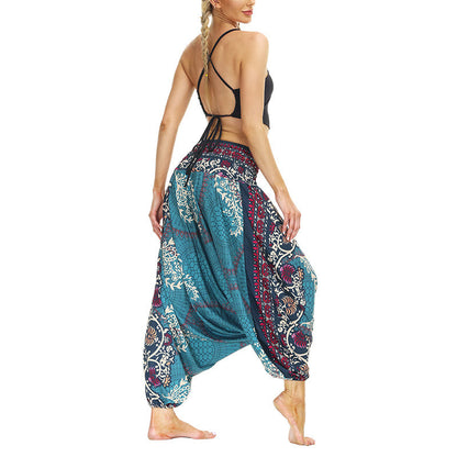 Mythstone Boho Loose Geometric Floral Vine Pattern Harem Trousers Women's Yoga Pants