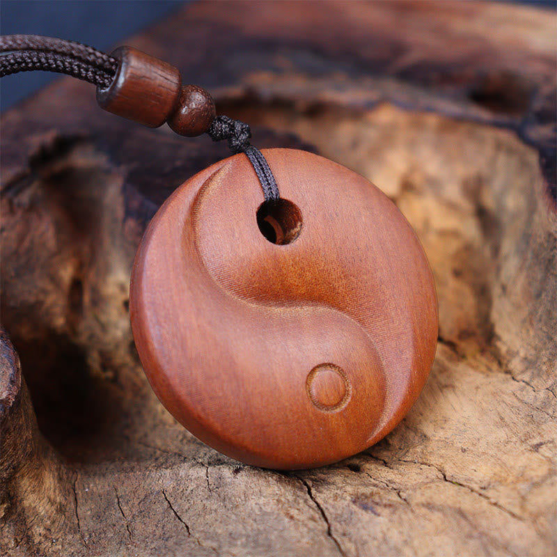 Mythstone Lightning Struck Jujube Wood Yin Yang Luck Protection Necklace Pendant