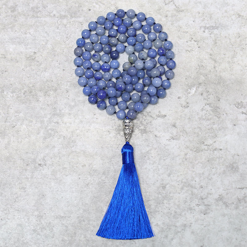 Mythstone 108 Mala Blue Aventurine Beads Yoga Meditation Prayer Beads Necklace