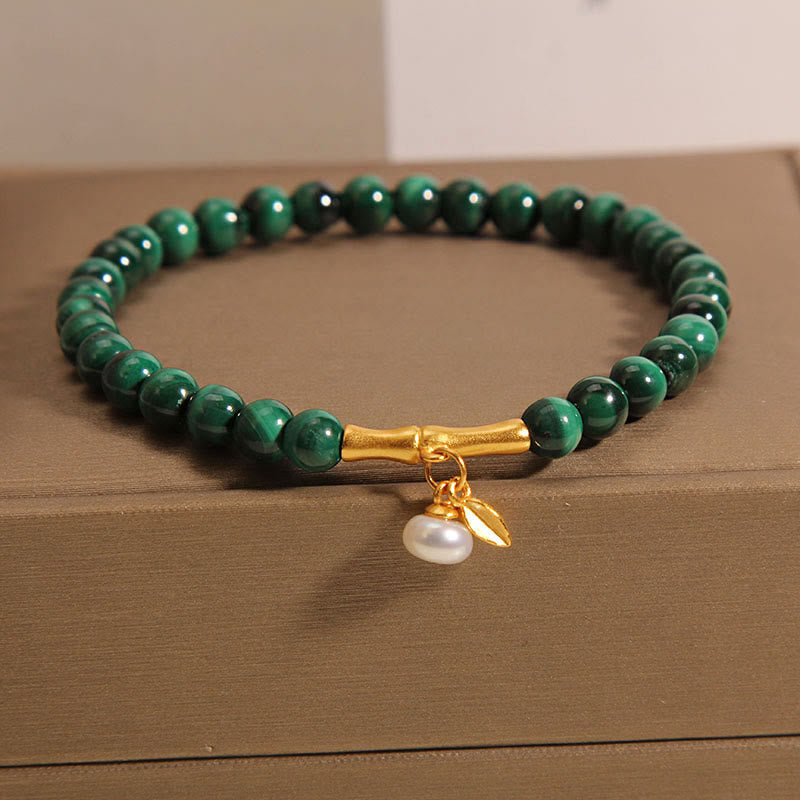 Mytthstone Natural Malachite Pearl Lucky Bamboo Anti-Anxiety Bracelet