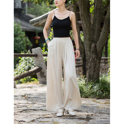 Mythstone Solid Color Loose Wide Leg Pants With Pockets