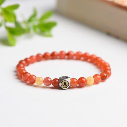 Mythstone 925 Sterling Silver Chinese Zodiac Natal Buddha Amulet Red Agate Amber Self-acceptance Bracelet