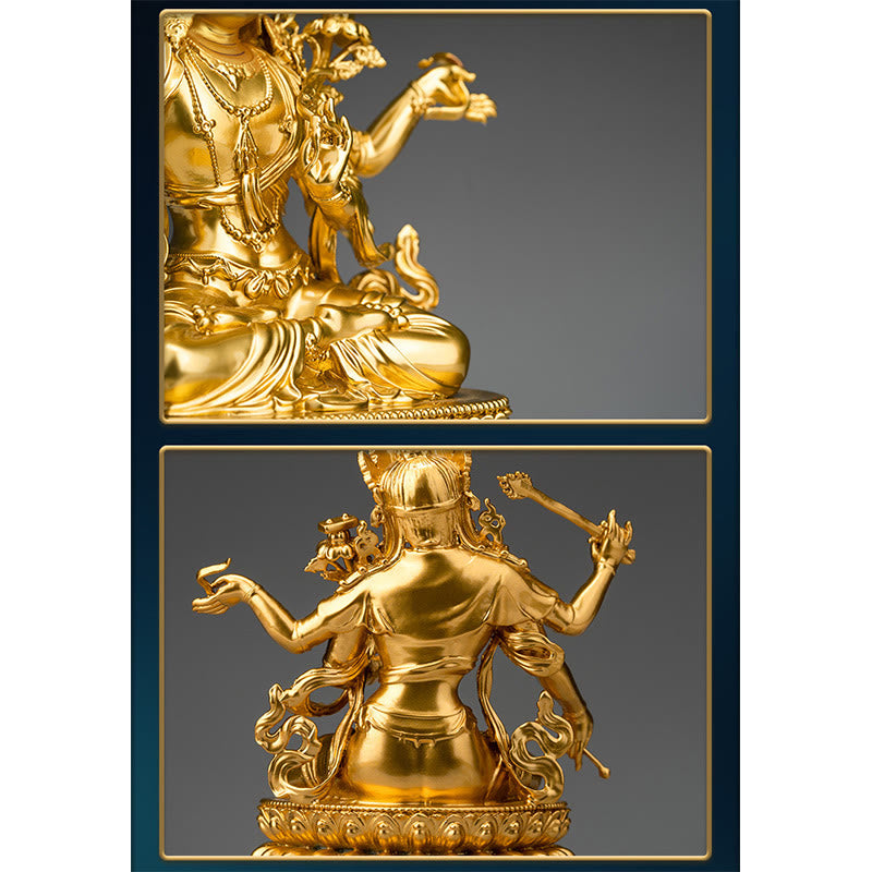 Estatua de cobre de la compasión y la serenidad del Bodhisattva Manjusri de cuatro brazos de Mythstone para decoración del hogar