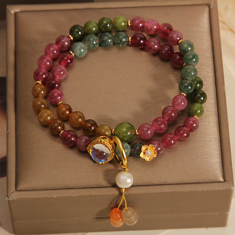 Pulsera con dije de calabaza de doble vuelta con turmalina multicolor positiva Mythstone 