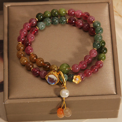 Pulsera con dije de calabaza de doble vuelta con turmalina multicolor positiva Mythstone 