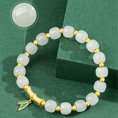 Mythstone 925 Sterling Silver Hetian White Jade Bamboo Luck Bracelet