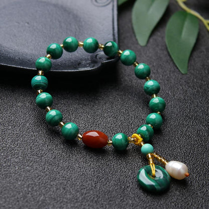 Mytthstone Natural Malachite Red Agate Bead Protection Charm Bracelet