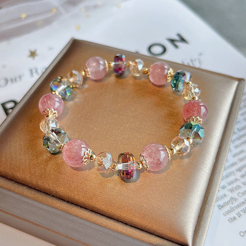 Mythstone Natural Strawberry Quartz Colorful Crystal Positive Bracelet