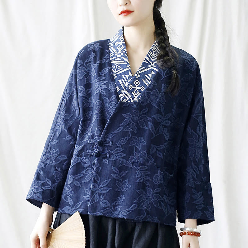 Mythstone Flower Jacquard V-Neck Long Sleeve Jacket