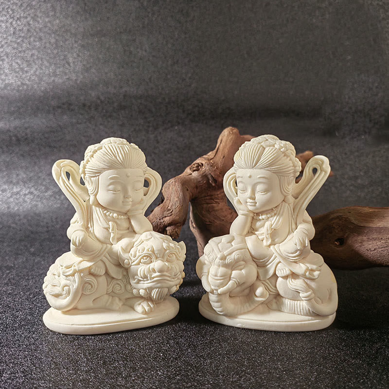 Mythstone Mini Ivory Fruit Tathagata Buddha Lotus Kwan Yin Avalokitesvara Manjusri Samantabhadra Serenity Desk Decoration