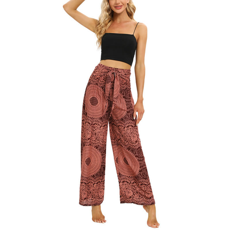 Mythstone Boho Lace-up Wide Leg Pants Women's Yoga Pants