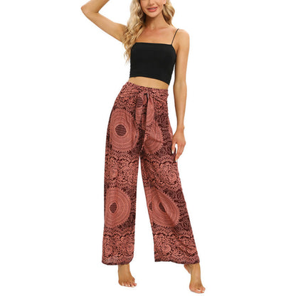 Mythstone Boho Lace-up Wide Leg Pants Women's Yoga Pants