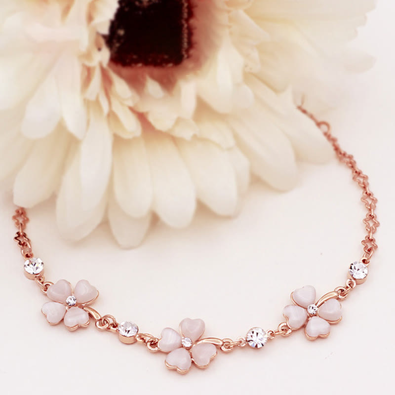 MythStone Pink Crystal Four Leaf Clover Love Chain Bracelet