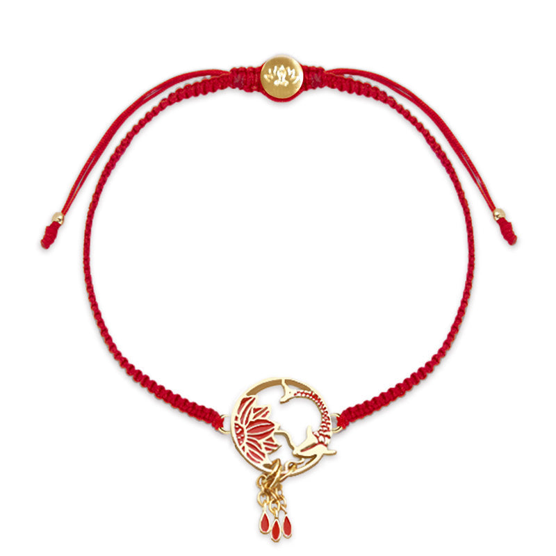 Mythstone Tibetan Handmade Lotus Koi Fish Lucky Red String Bracelet